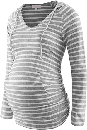 Photo 1 of Rheane Striped Maternity Nursing Hoodie with Long Sleeve/Maternity Sweatshirt for Postpartum Breastfeeding and Pumping xl