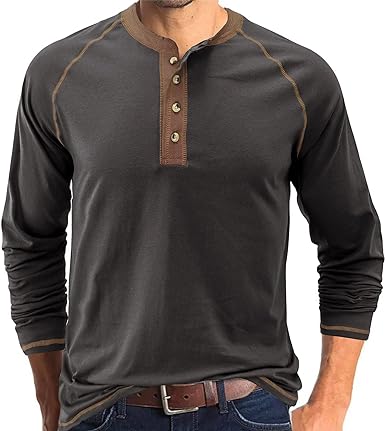 Photo 1 of Aulemen Men's Henley Shirt Long Sleeve Casual Lightweight Button Cotton Basic T-Shirt Raglan Sleeve small