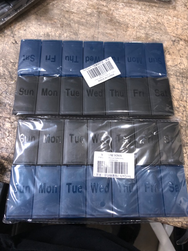 Photo 1 of 2 Pack Weekly Pill Organizer, Large Daily Vitamin Pill Box,Portable Travel Friendly 7 Day Pill Containers Medicine Holder,Handbag Outdoor Camping Small Pill Case for Supplements Fish Oil(Black+Blue) 2 packs