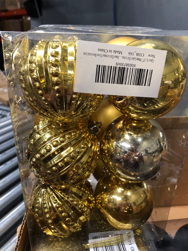 Photo 2 of 3.15" Gold Christmas Balls Ornaments 12 Pcs Shatterproof Christmas Ornaments Set Large Gold Ornaments for Christmas Tree Halloween Holiday Party Gold 3.15"/12pcs