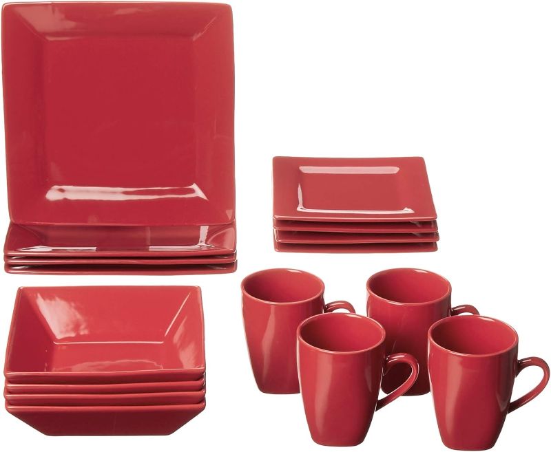 Photo 1 of 10 Strawberry Street Nova Square 16 pc Dinnerware Set, Red
