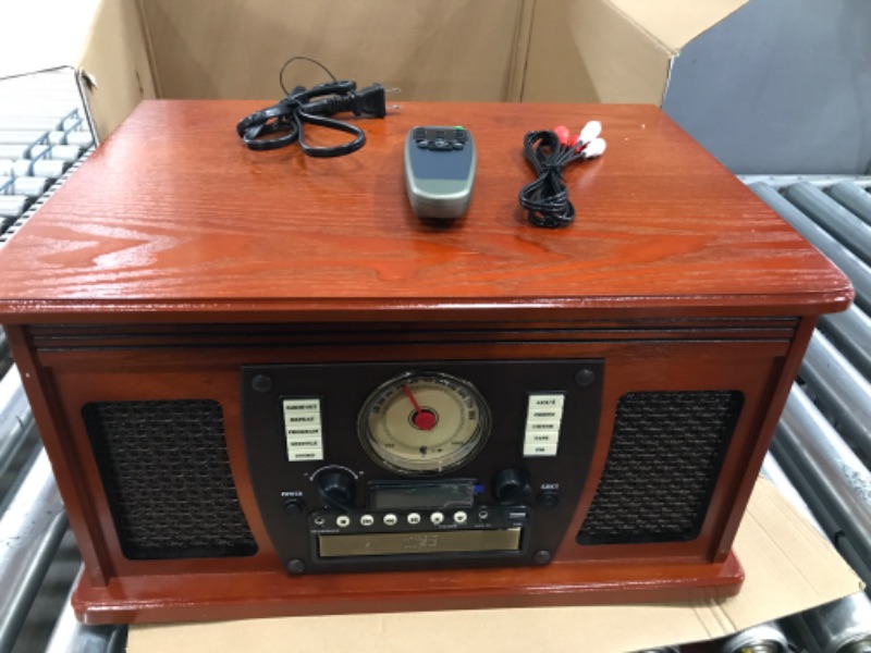 Photo 2 of Victrola Navigator 8-in-1 Classic Bluetooth Record Player with USB Encoding and 3-Speed Turntable Bundle with Victrola Wooden Stand for Wooden Music Centers with Record Holder Shelf, Mahogany