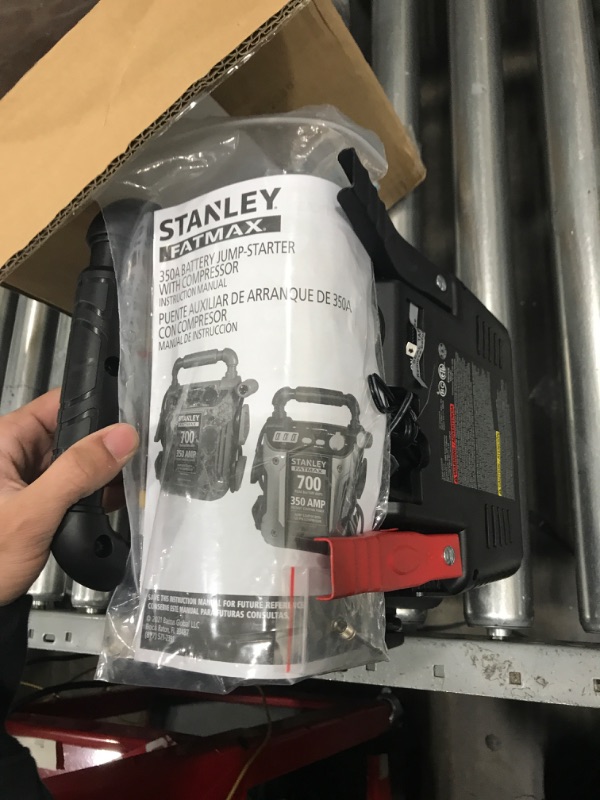 Photo 3 of STANLEY FATMAX J7CS Portable Power Station Jump Starter: 700 Peak/350 Instant Amps, 120 PSI Air Compressor, 3.1A USB Ports, Battery Clamps