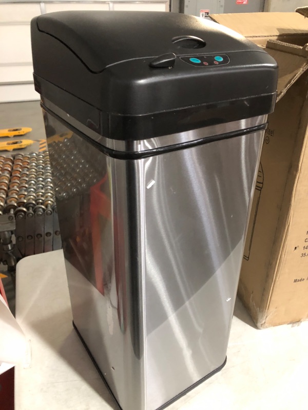 Photo 2 of **USED**
Bigacc 13 Gallon 50 Liter Kitchen Trash Can with Touch-Free & Motion Sensor, Automatic Stainless-Steel Garbage Can, Anti-Fingerprint Mute Designed Trash Bin Trash Can for Office Bedroom, Silver