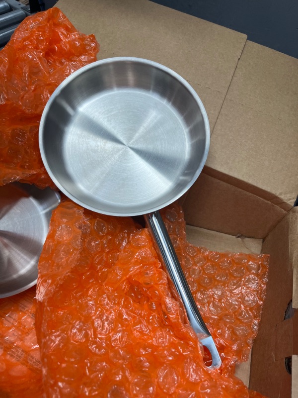 Photo 4 of AmazonCommercial 3-Piece Stainless Steel Aluminum-Clad Fry Pan Set with 8", 9 1/2", and 12"