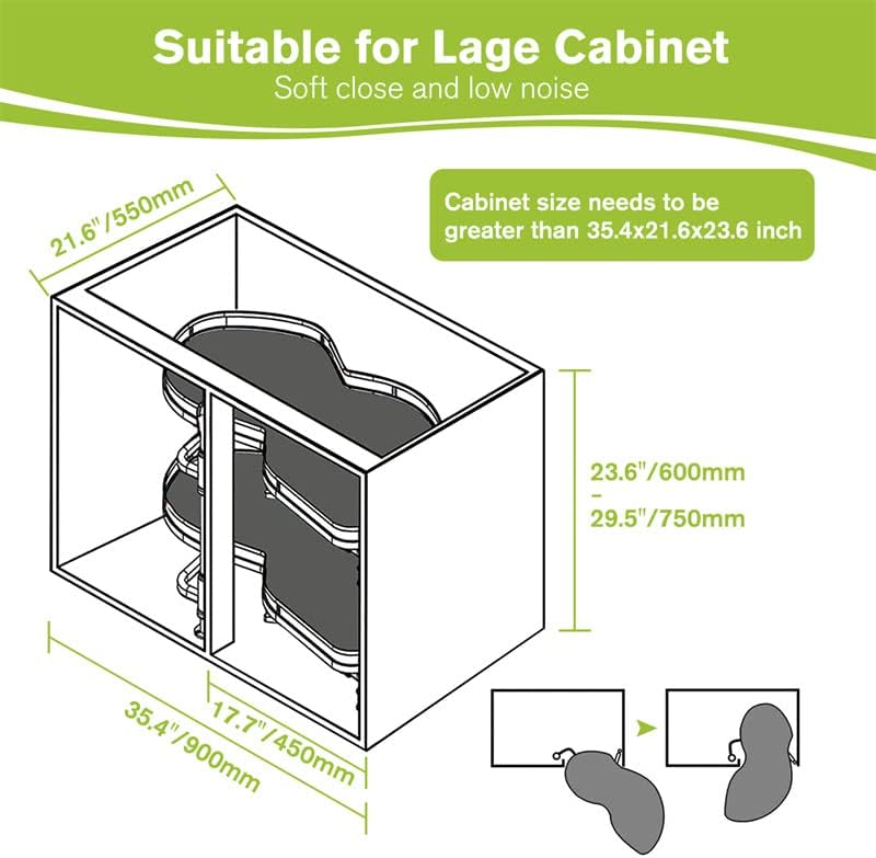 Photo 4 of (READ NOTES) Kinchoix Blind Corner Cabinet Pull Out Organizer, Soft Close Swing Right Pull Out Cabinet Organizer 36inch, Corner Cabinet Lazy Susan for Corner Cabinet Blind Shelf, 2 Tiers Tray, Adjustable Height Right Open