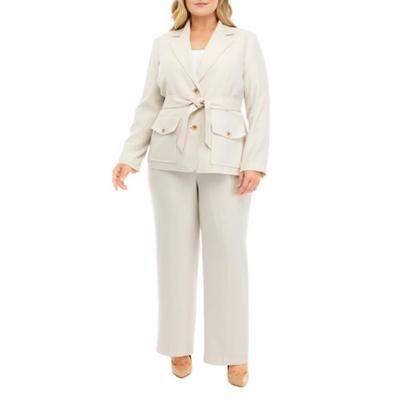 Photo 1 of Le Suit Women's Plus Size Crossdye Belted Safari Jacket and Pant Set, 14W
