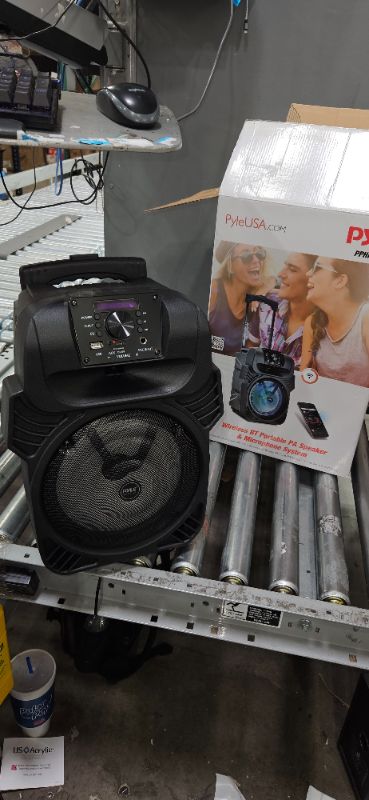 Photo 3 of Pyle 400W Portable Bluetooth PA Loudspeaker - 8” Subwoofer System, 4 Ohm/55-20kHz, USB/MP3/FM Radio/ ¼ Mic Inputs, Multi-Color LED Lights, Built-in Rechargeable Battery w/ Remote Control -PPHP844B