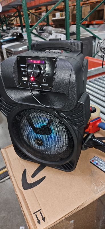 Photo 2 of Pyle 400W Portable Bluetooth PA Loudspeaker - 8” Subwoofer System, 4 Ohm/55-20kHz, USB/MP3/FM Radio/ ¼ Mic Inputs, Multi-Color LED Lights, Built-in Rechargeable Battery w/ Remote Control -PPHP844B