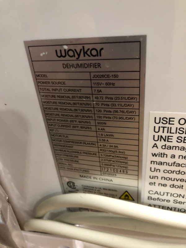 Photo 3 of **PARTS ONLY DOES NOT FUNCTION**
Waykar 150 Pints 7,000 Sq. Ft Energy Star Dehumidifier 