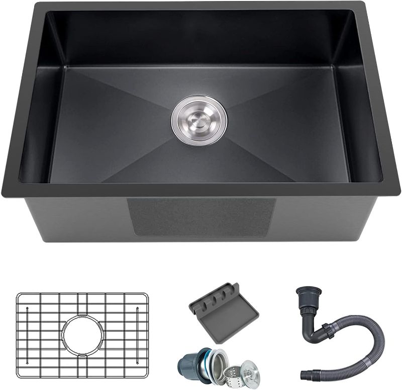 Photo 1 of ack Kitchen Sink, Undermount Stainless Steel Bar Sink 27x18x9 Inch Drop In Single Bowl Kitchen Sink With Accessories-Sink Grid,Spoon Rest,Drain Assembly Set For Modern Kitchen Sink