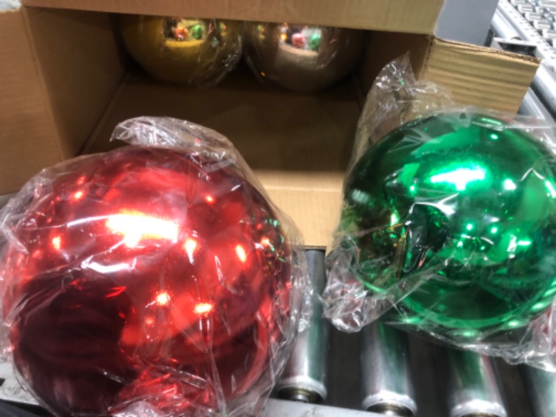 Photo 2 of 4 Pcs Large Christmas Ball Ornaments Giant Commercial Grade Plastic Christmas Ball Hanging Decorations 8" (200 Mm) for Outdoor Holiday Party Decorations Christmas Tree (Red, Green, Silver, Gold)`