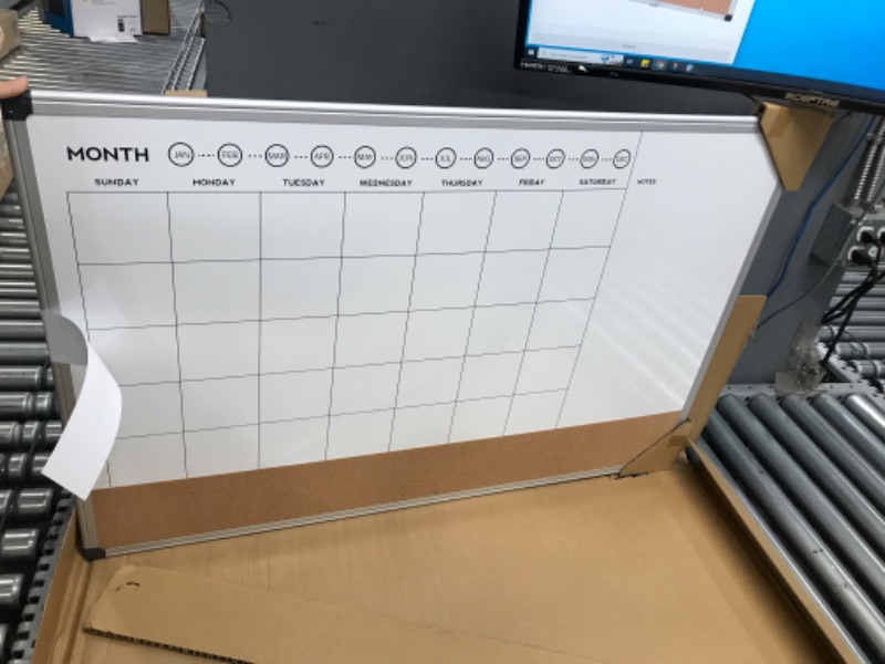 Photo 2 of Amazon Basics Monthly Calendar Whiteboard Dry Erase and Cork Board, Silver Aluminium Frame, 24 x 36 Inches Calendar Planner Board 24" x 36"