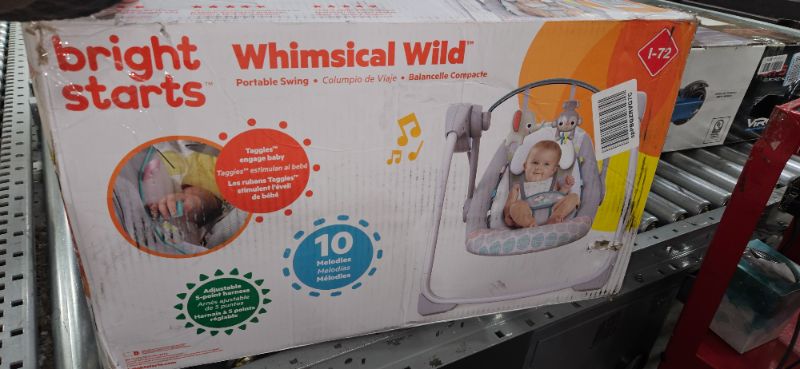 Photo 2 of Bright Starts Whimsical Wild Portable Compact Automatic Deluxe Baby Swing with Music and Taggies, Newborn and up