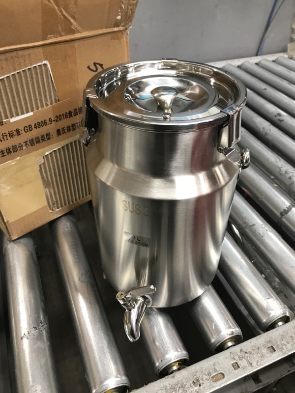 Photo 2 of 304 Stainless Steel Milk Can with Spigot 1.3 Gallon 5 Liter Metal Water Beverage Drink Dispenser Milk Pail Bucket for Milk Wine Oil