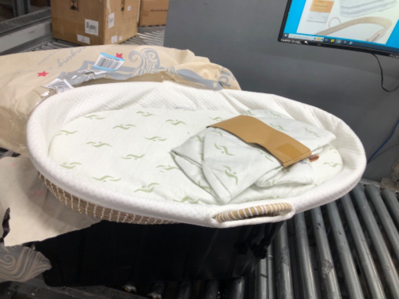 Photo 3 of Baby Changing Basket - with Thick Pad & 3 Waterproof Bamboo Jacquard Covers. Organic Seagrass Moses Basket for Babies - CPSC Compliant, Premium Changing Table Topper - Unique Boho Baby Decor Natural / White