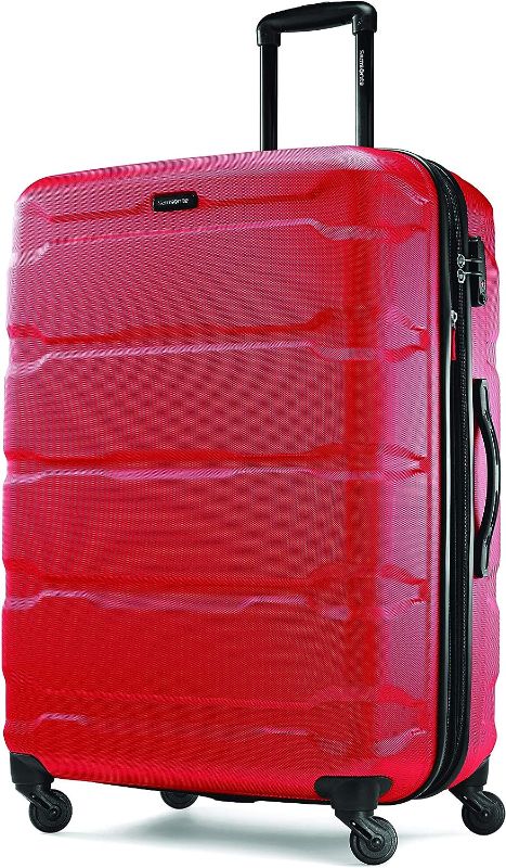 Photo 1 of Samsonite Omni PC Hardside Expandable Luggage with Spinner Wheels, Checked-Large 28-Inch, Red
