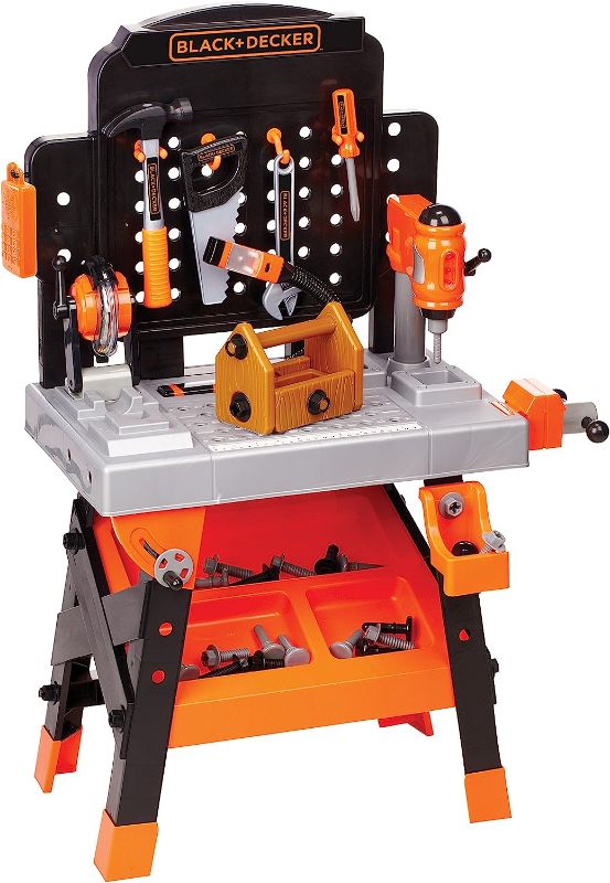Photo 1 of ****SOME ITEMS  MISSING ******Black+Decker Kids Workbench - Power Tools Workshop - Build Your Own Toy Tool Box – 75 Realistic Toy Tools and Accessories [Amazon Exclusive] 38 x 16.25 x 21 inches
