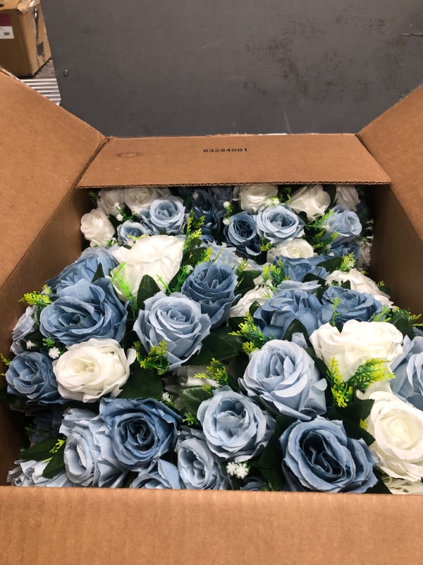 View 2 of BLOSMON Fake Flower Ball Table Centerpieces 10 Pcs Artificial Flowers 13.7" Large Dusty Blue Rose Kissing Ball Arrangement Center Pieces for Tables Faux Silk Floral Bouquet for Wedding Party Home Dusty Blue - 3 Colors 10