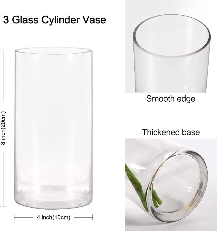 Photo 1 of  Glass Cylinder Vase Bulk Clear Different Sizes Candle Holder Decorative Centerpiece for Wedding Reception Home Flowers Modern Serene Spaces Living Glass Vases (4'', 6'', 8'', 10'' High)