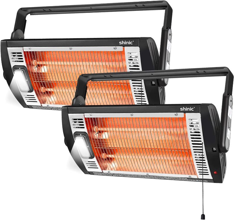 Photo 1 of 2 Packs -Electric Garage Heaters for Indoor Use, 1500W/750W Ceiling Mounted Radiant Heaters with Halogen Light, 90 Degree Rotation, 5 Mode Settings, Space Heater for Garage, Shop, Large Room and Patio