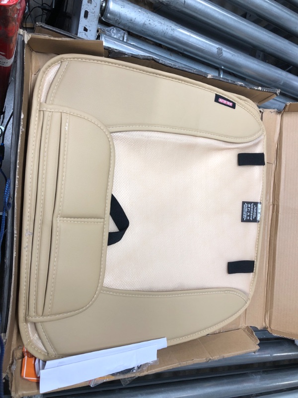 Photo 2 of Motor Trend Car Seat Covers Cushion for Cars Trucks SUV - Diamond Double Stitch Faux Leather Beige Padded with Storage Pockets, Premium Interior Automotive Accessories, 2-Pack