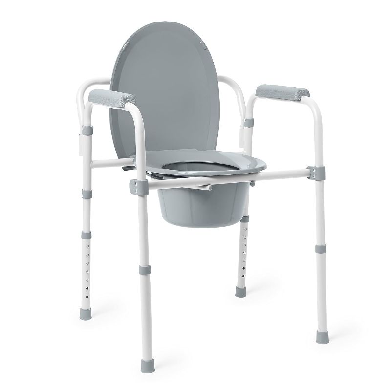 Photo 1 of Medline 3-in-1 Aluminum Elongated Commode Seat, 350 lbs. Capacity, for Seniors, Elderly and Adults
