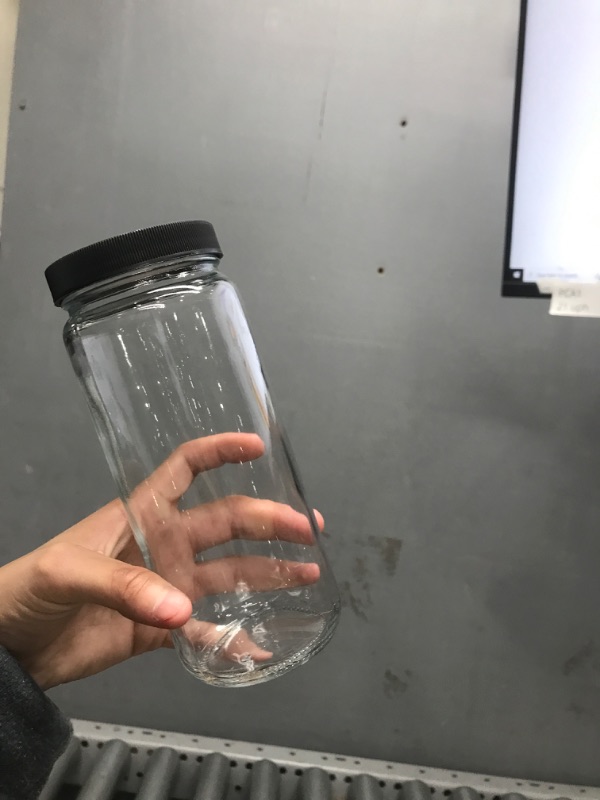 Photo 1 of [ 8 Pack ] Glass Juicing Bottles with 2 Straws & 2 Lids w Hole- 16 OZ Travel Drinking Jars, Water Cups with Black Airtight Lids, Reusable Tall Mason Jar for Juice, Boba, Smoothie, Tea, Kombucha Style-2-Black Lids