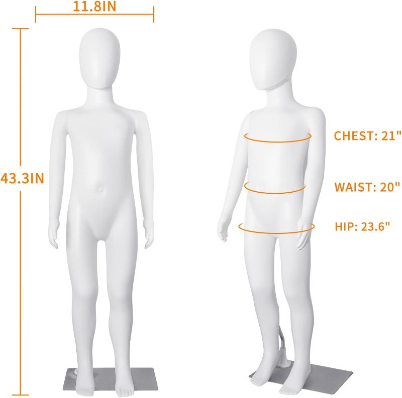 Photo 4 of (READ NOTES) SHAREWIN Kid Mannequin Full Body Adjustable Faceless Mannequin Torso Child Dress Form Realistic Adjustable Detachable Manikin Body Display with Metal Base for Children 43.3 Inches