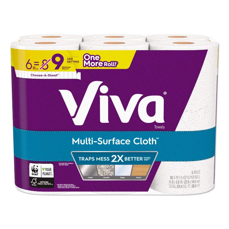 Photo 1 of (ONLY FOUR) Viva Multi-Surface Cloth Paper Towels, Choose-A-Sheet 6 Super Rolls = 9 Regular Rolls TaskSize Cloths 