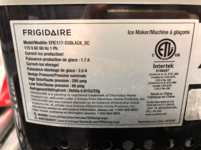 Photo 4 of Frigidaire, 26 Lbs Portable Compact Icemaker, Ice Making Machine, Black White