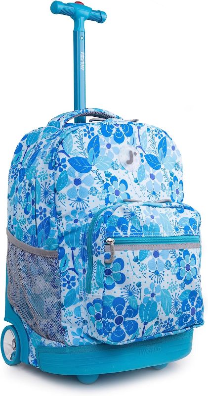 Photo 1 of * Broken * J World New York Sunrise Kids Rolling Backpack for Girls Boys Teen. Roller Bookbag with Wheels, Blue Vine, 18"