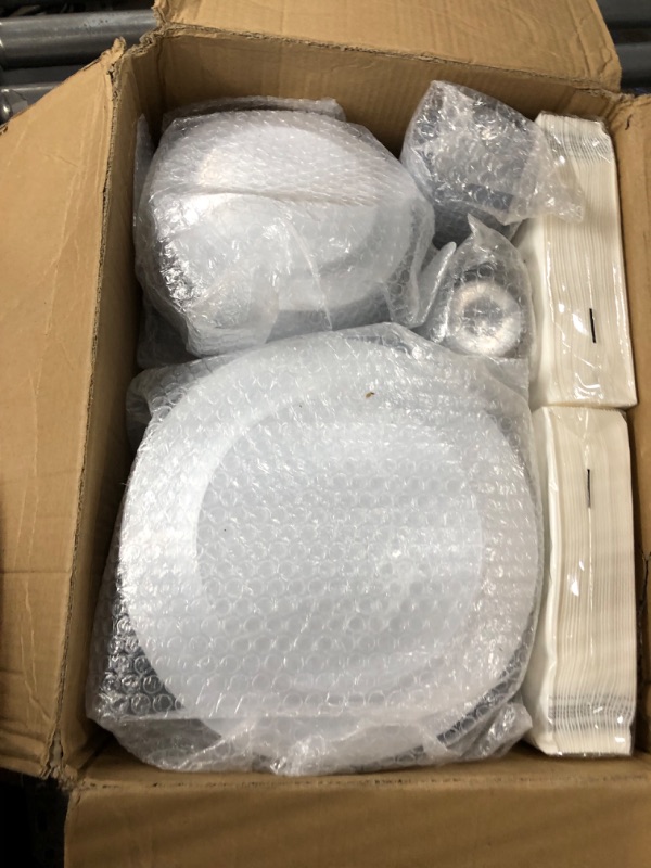 Photo 3 of 700 Piece Silver Dinnerware Set for 100 Guests, disposable Plastic Plates for Party, Include: 100 Silver Rim Dinner Plates, 100 Dessert Plates, 100 Paper Napkins, 100 Cups, 100 Plastic Silverware set Silver 100 Guests