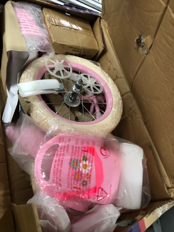 Photo 2 of ***Parts Only***JOYSTAR Little Daisy Kids Bike for 2-9 Years Girls with Training Wheels & Front Handbrake 12 14 16 20 Inch Princess Kids Bicycle with Basket Bike Streamers Toddler Cycle Bikes, Blue Pink White Pink 14 Inch With Training Wheels