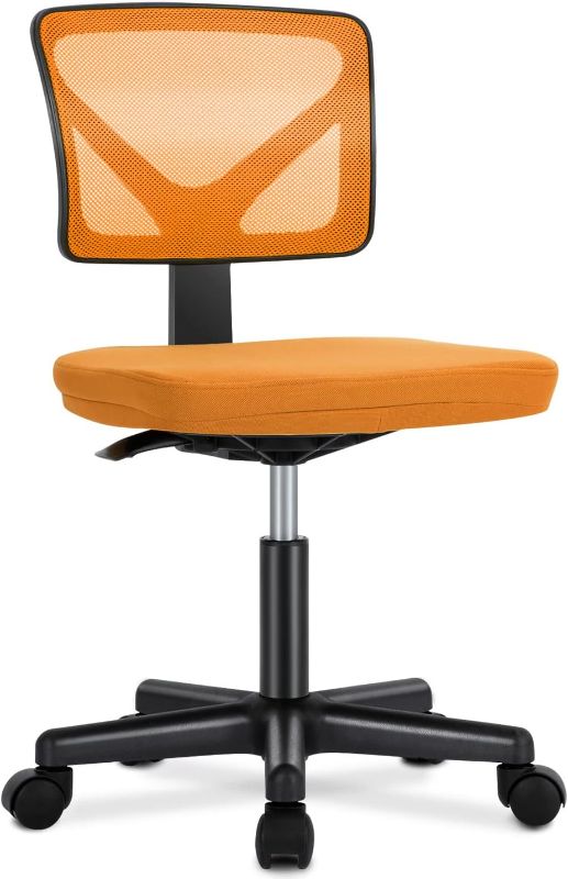 Photo 1 of Desk Chair - Armless Mesh Office Chair, Ergonomic Computer Desk Chair, No Armrest Small Mid Back Executive Task Chair with Lumbar Support and Swivel Rolling for Small Spaces, Orange

