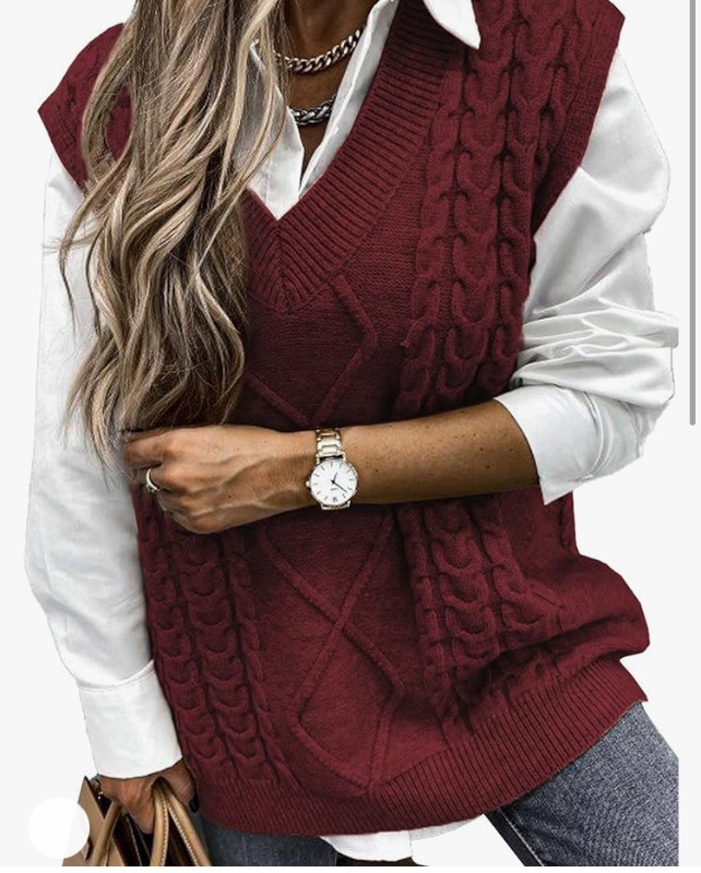 Photo 1 of Happy Sailed Womens V Neck Sweater Vest Oversized Cable Knitted Sleeveless Sweaters Tops Small