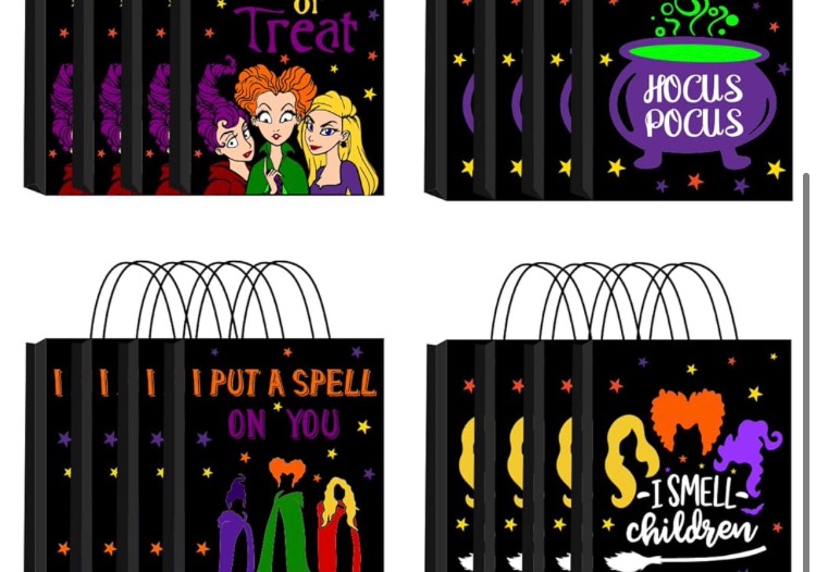 Photo 1 of 16Pcs Hocus Halloween Decorations Halloween Party Supplies Gift Paper Bags, 4 Styles Party Favor Bags with Handles for Halloween Birthday Party Decorations