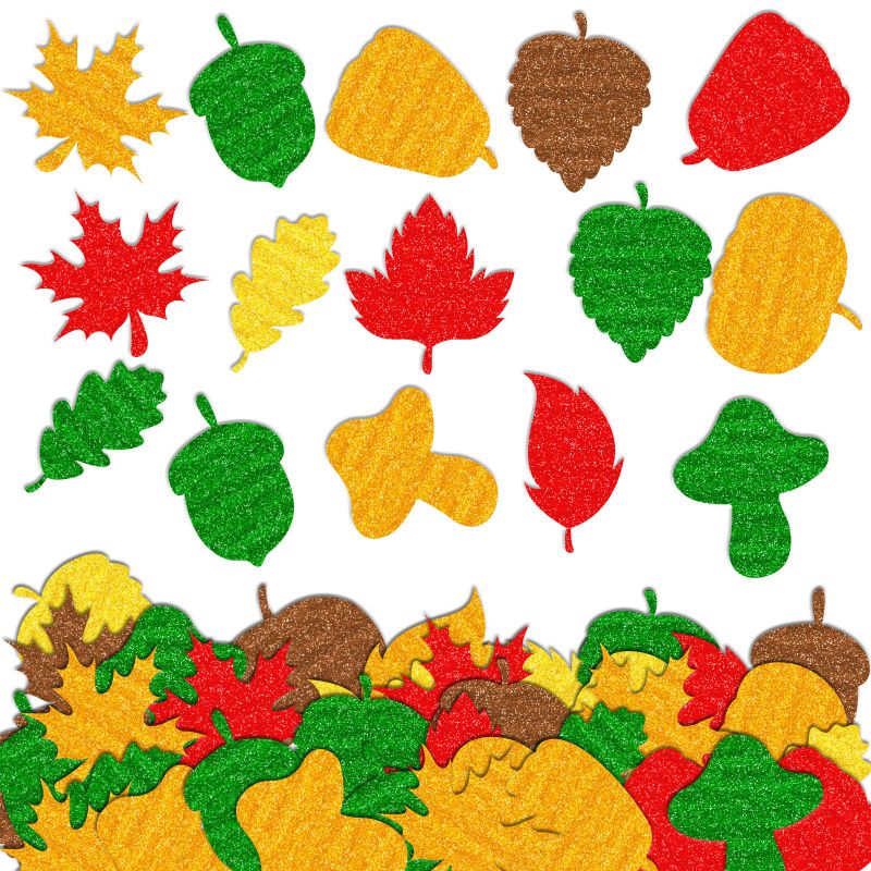 Photo 1 of 2 PACK   Fall Leaves Cutouts Glitter Maple Leaves Pumpkin Acorns Cut-Outs Thanksgiving Bulletin Board Decorations Art Craft Supplies for Autumn Classroom School