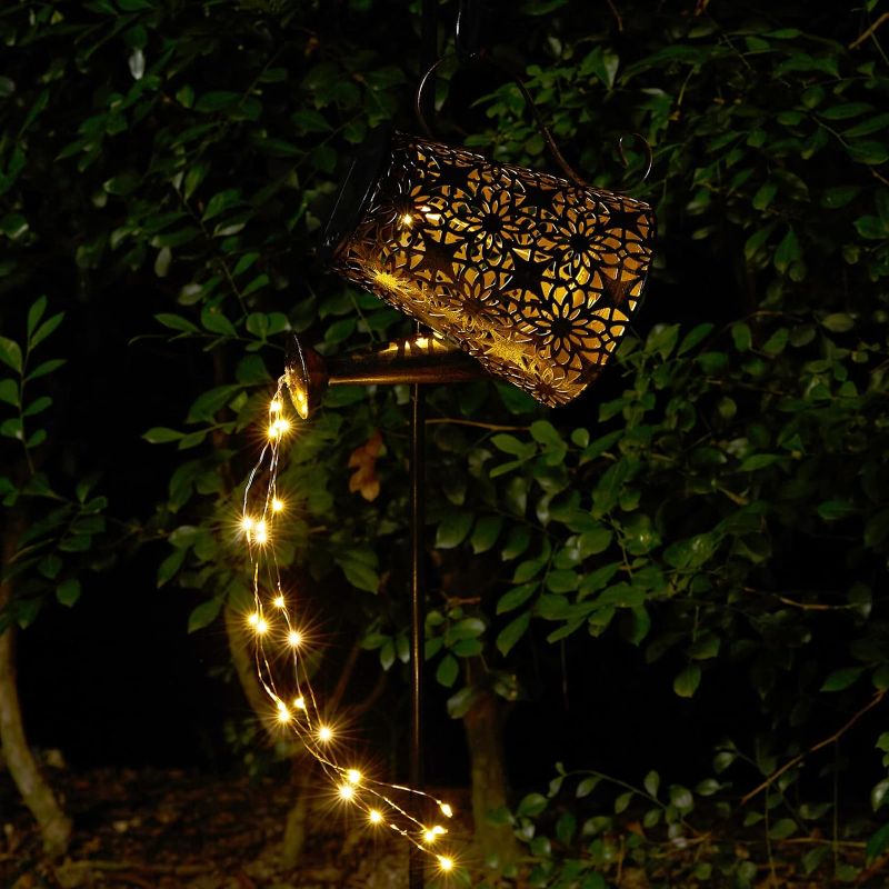 Photo 1 of **PARTS** *SEE CLERK NOTES* Yiosax Metal Watering Can with Lights - Outdoor Solar Lights