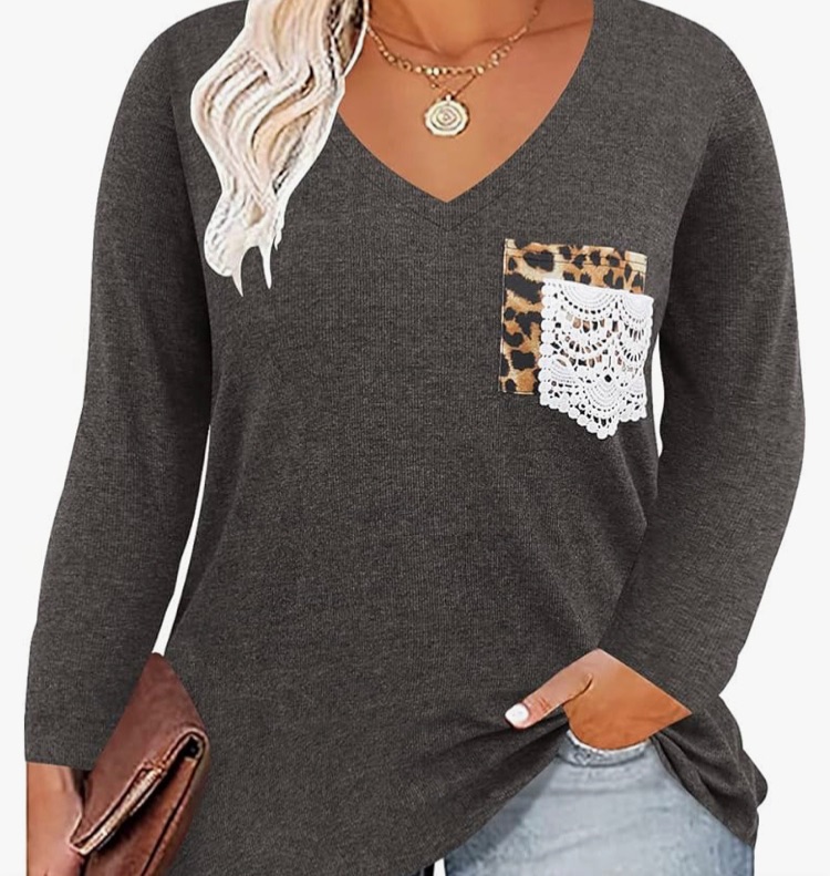 Photo 1 of CARCOS Plus Size Tops for Women Long Sleeve Raglan V Neck/Crewneck T Shirts Crewneck Tunic Fall Blouse Xl-5Xl 14W -28W