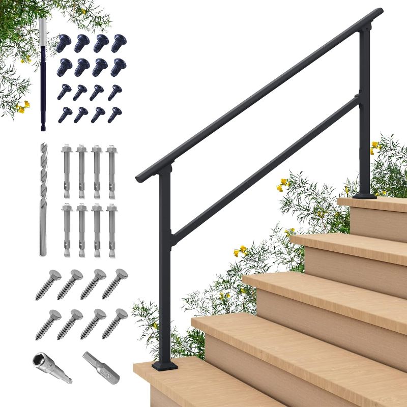 Photo 1 of * Not Exact* CHR 4 Steps Outdoor Handrails for Outdoor Steps, Black Wrought Iron Hand Rail Stair Railing Kit (4-5 Steps Handrail)
