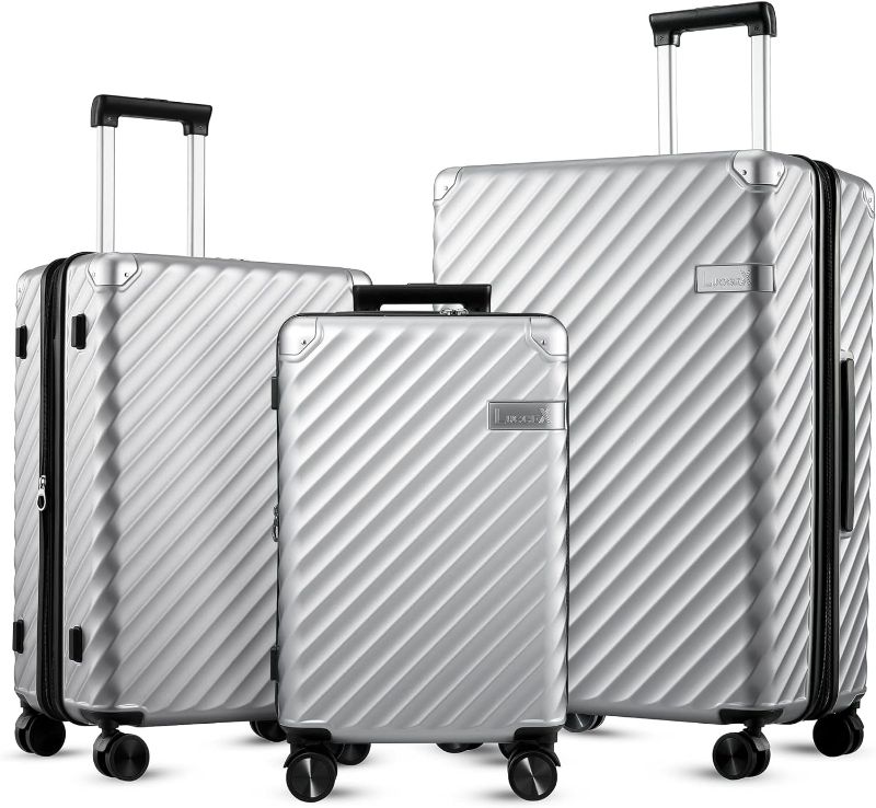 Photo 1 of ( NOTES ) LUGGEX 3 Piece Luggage Sets with Spinner Wheels - 100% Polycarbonate Expandable Hard Suitcases with Wheels - Travel Luggage TSA Approve (Silver, 20/24/28)
