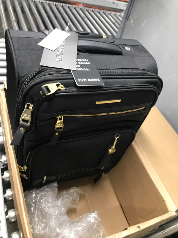 Photo 2 of Steve Madden Designer 20 Inch Carry On Luggage Collection - Lightweight Softside Expandable Suitcase for Men & Women - Durable Bag with 4-Rolling Spinner Wheels (Peek-A-Boo Black) Peek-A-Boo Black 20in