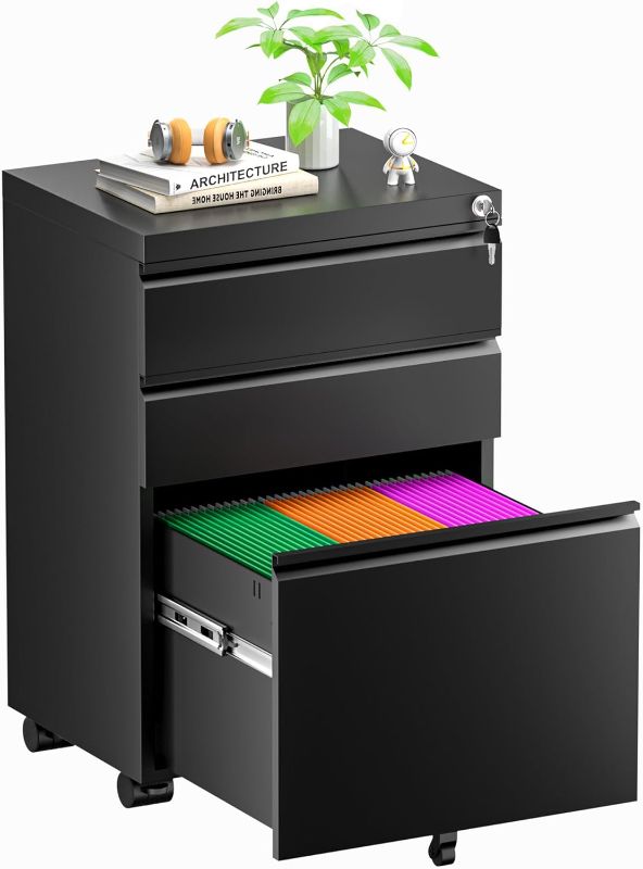 Photo 1 of 
Black File Cabinet 3 Drawer Mobile File Cabinet with Lock and Wheels, Under Desk Metal Filing Cabinet for Office?Lockable Rolling Cabinet with 2 Keys for...
Style:3 Drawer Black- 