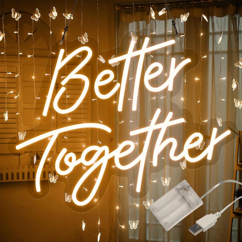 Photo 1 of 
ATOLS Better Together Neon Sign for Wall Decor, Battery or USB Powered Better Together Led Sign, Reusable Better Together Light Up Sign for Engagement Party...
Style:Better Together
