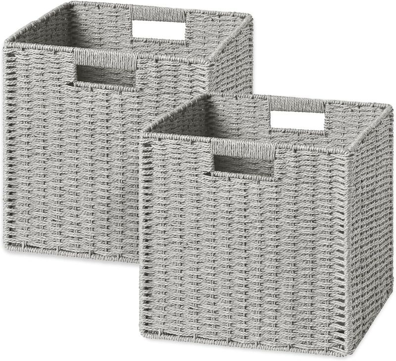 Photo 1 of (READ NOTES) mDesign Natural Woven Hyacinth Cube Organizer Basket with Handles, Storage for Bathroom, Laundry Room Shelf or Nursery - Perfect for Cubby Storage Units - Hold Blankets and Books - 10 Pack, Gray Wash Gray Wash Tall