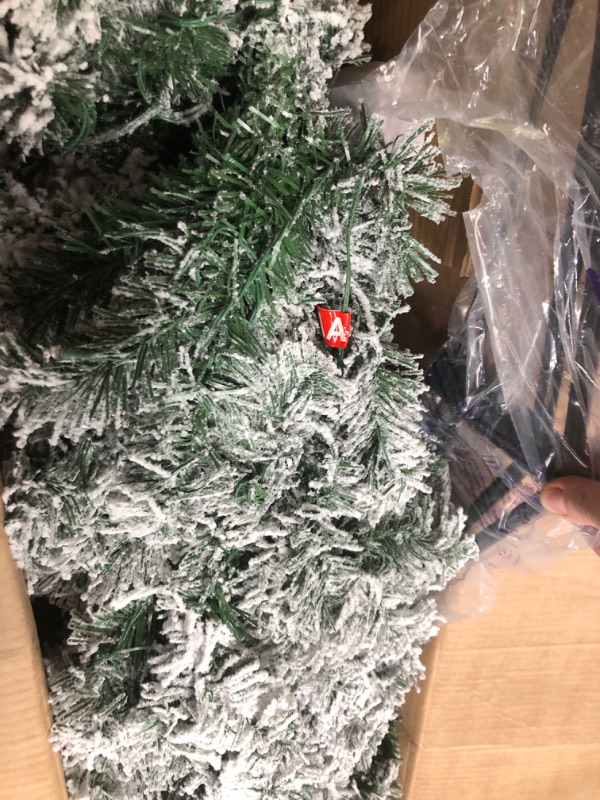 Photo 1 of 7.5FT Prelit Pencil Christmas Tree Artificial Snow Flocked Slim Skinny Christmas Trees with 350 LED Warm White Lights for Christmas Indoor Outdoor Decoration