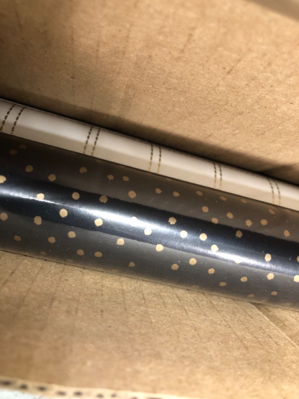 Photo 2 of Hallmark Black Christmas Wrapping Paper with Cut Lines on Reverse (3 Rolls: 120 sq. ft. ttl) Charcoal Gray, Snowmen, Gold Windowpane Plaid, Dots for Holidays, Hanukkah, Weddings, Graduations