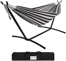 Photo 1 of ***Parts Only***Prime Garden Cotton Rope Hammock with Space Saving Steel Hammock Stand, 2 Person Double Freestanding Hammock with Carry Bag for Outdoor Patio Yard Backyard 450 lb Capacity (Black Stripe)