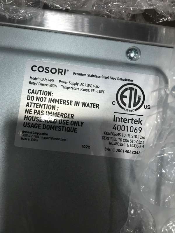 Photo 2 of **MINOR DENTS ON TOP* APPEARS NEW*COSORI Food Dehydrator  Temperature Control, 6 Stainless Steel Trays, Rear-Mounted Fan, Silver 